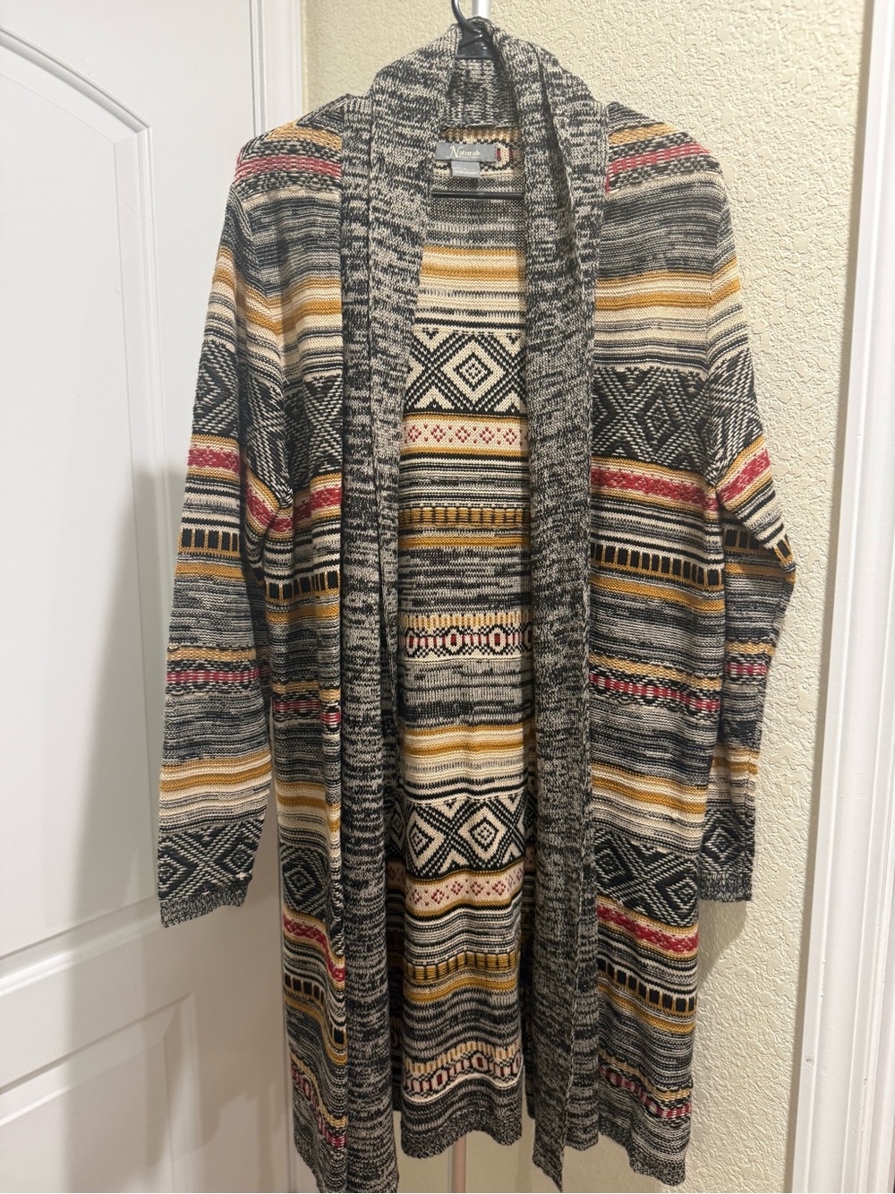 NATURAL LIFE Gray Multicolor Striped Open-Front Cardigan